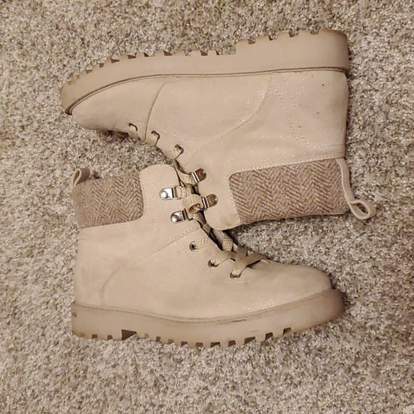 SO Lace Up Cream Sparkle Ankle Boots - Picture 1 of 5